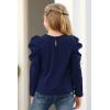 imageGORLYA Girls Puff Sleeve Casual Solid TShirt Pullover Keyhole Back Blouse Tops for 414T KidsNavylong Sleeve
