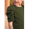 imageGORLYA Girls Puff Sleeve Casual Solid TShirt Pullover Keyhole Back Blouse Tops for 414T KidsOlive Color