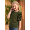 imageGORLYA Girls Puff Sleeve Casual Solid TShirt Pullover Keyhole Back Blouse Tops for 414T KidsOlive Color