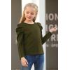 imageGORLYA Girls Puff Sleeve Casual Solid TShirt Pullover Keyhole Back Blouse Tops for 414T KidsOlivelong Sleeve