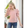 imageGORLYA Girls Puff Sleeve Casual Solid TShirt Pullover Keyhole Back Blouse Tops for 414T KidsPink