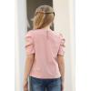 imageGORLYA Girls Puff Sleeve Casual Solid TShirt Pullover Keyhole Back Blouse Tops for 414T KidsPink