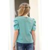 imageGORLYA Girls Puff Sleeve Casual Solid TShirt Pullover Keyhole Back Blouse Tops for 414T KidsTeal