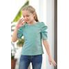 imageGORLYA Girls Puff Sleeve Casual Solid TShirt Pullover Keyhole Back Blouse Tops for 414T KidsTeal