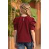 imageGORLYA Girls Puff Sleeve Casual Solid TShirt Pullover Keyhole Back Blouse Tops for 414T KidsWine Red