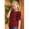 imageGORLYA Girls Puff Sleeve Casual Solid TShirt Pullover Keyhole Back Blouse Tops for 414T KidsWine Red