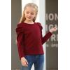 imageGORLYA Girls Puff Sleeve Casual Solid TShirt Pullover Keyhole Back Blouse Tops for 414T KidsWine Redlong Sleeve