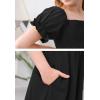 imageGORLYA Girls Puff Sleeve Square Neck Boho Frilly Smocked Shirred Flared Midi Dress 414TBlack
