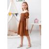imageGORLYA Girls Puff Sleeve Square Neck Boho Frilly Smocked Shirred Flared Midi Dress 414TBrown