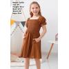 imageGORLYA Girls Puff Sleeve Square Neck Boho Frilly Smocked Shirred Flared Midi Dress 414TBrown
