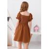 imageGORLYA Girls Puff Sleeve Square Neck Boho Frilly Smocked Shirred Flared Midi Dress 414TBrown