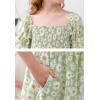 imageGORLYA Girls Puff Sleeve Square Neck Boho Frilly Smocked Shirred Flared Midi Dress 414TGreen Print