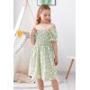 imageGORLYA Girls Puff Sleeve Square Neck Boho Frilly Smocked Shirred Flared Midi Dress 414TGreen Print