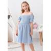 imageGORLYA Girls Puff Sleeve Square Neck Boho Frilly Smocked Shirred Flared Midi Dress 414TLight Blue