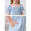 imageGORLYA Girls Puff Sleeve Square Neck Boho Frilly Smocked Shirred Flared Midi Dress 414TLight Blue