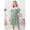 imageGORLYA Girls Puff Sleeve Square Neck Boho Frilly Smocked Shirred Flared Midi Dress 414TLight Green