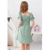 imageGORLYA Girls Puff Sleeve Square Neck Boho Frilly Smocked Shirred Flared Midi Dress 414TLight Green