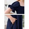 imageGORLYA Girls Puff Sleeve Square Neck Boho Frilly Smocked Shirred Flared Midi Dress 414TNavy