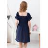 imageGORLYA Girls Puff Sleeve Square Neck Boho Frilly Smocked Shirred Flared Midi Dress 414TNavy