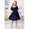imageGORLYA Girls Puff Sleeve Square Neck Boho Frilly Smocked Shirred Flared Midi Dress 414TNavy