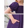 imageGORLYA Girls Puff Sleeve Square Neck Boho Frilly Smocked Shirred Flared Midi Dress 414TPurple