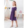 imageGORLYA Girls Puff Sleeve Square Neck Boho Frilly Smocked Shirred Flared Midi Dress 414TPurple