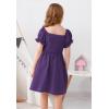 imageGORLYA Girls Puff Sleeve Square Neck Boho Frilly Smocked Shirred Flared Midi Dress 414TPurple