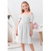 imageGORLYA Girls Puff Sleeve Square Neck Boho Frilly Smocked Shirred Flared Midi Dress 414TWhite