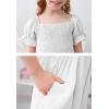 imageGORLYA Girls Puff Sleeve Square Neck Boho Frilly Smocked Shirred Flared Midi Dress 414TWhite