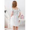 imageGORLYA Girls Puff Sleeve Square Neck Boho Frilly Smocked Shirred Flared Midi Dress 414TWhite