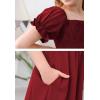 imageGORLYA Girls Puff Sleeve Square Neck Boho Frilly Smocked Shirred Flared Midi Dress 414TWine Red