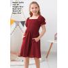 imageGORLYA Girls Puff Sleeve Square Neck Boho Frilly Smocked Shirred Flared Midi Dress 414TWine Red