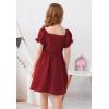 imageGORLYA Girls Puff Sleeve Square Neck Boho Frilly Smocked Shirred Flared Midi Dress 414TWine Red