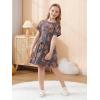 imageGORLYA Girls Short Sleeve Tie Waist Casual Swing Midi TShirt Dress with Pockets for 414T KidsGray Print