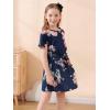imageGORLYA Girls Short Sleeve Tie Waist Casual Swing Midi TShirt Dress with Pockets for 414T KidsNavy Print