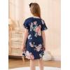 imageGORLYA Girls Short Sleeve Tie Waist Casual Swing Midi TShirt Dress with Pockets for 414T KidsNavy Print