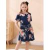 imageGORLYA Girls Short Sleeve Tie Waist Casual Swing Midi TShirt Dress with Pockets for 414T KidsNavy Print