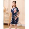 imageGORLYA Girls Short Sleeve Tie Waist Casual Swing Midi TShirt Dress with Pockets for 414T KidsNavy Print