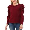 imageGORLYA Girls Puff Sleeve Casual Solid TShirt Pullover Keyhole Back Blouse Tops for 414T KidsWine Redlong Sleeve