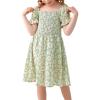 imageGORLYA Girls Puff Sleeve Square Neck Boho Frilly Smocked Shirred Flared Midi Dress 414TGreen Print