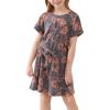imageGORLYA Girls Short Sleeve Tie Waist Casual Swing Midi TShirt Dress with Pockets for 414T KidsGray Print
