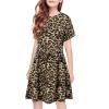 imageGORLYA Girls Short Sleeve Tie Waist Casual Swing Midi TShirt Dress with Pockets for 414T KidsLeopard