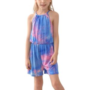 imageGORLYA Girls Jumpsuit Sleeveless Halter Neck Casual Short Rompers Outfits for 414TBlue Tiedye