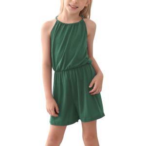 imageGORLYA Girls Jumpsuit Sleeveless Halter Neck Casual Short Rompers Outfits for 414TGreen