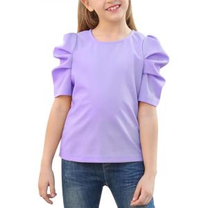 imageGORLYA Girls Puff Sleeve Casual Solid TShirt Pullover Keyhole Back Blouse Tops for 414T KidsMauve