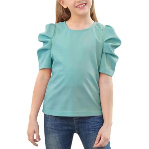 imageGORLYA Girls Puff Sleeve Casual Solid TShirt Pullover Keyhole Back Blouse Tops for 414T KidsTeal