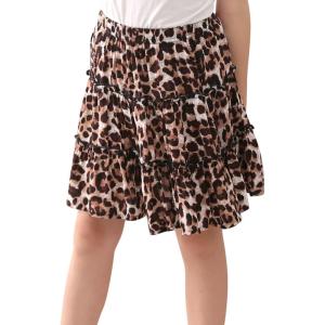 imageGORLYA Girls Ruffle Floral Boho Flowy Cute Tiered Short Mini Skater Skirts 414TLeopard