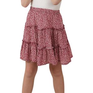 imageGORLYA Girls Ruffle Floral Boho Flowy Cute Tiered Short Mini Skater Skirts 414TRed Print