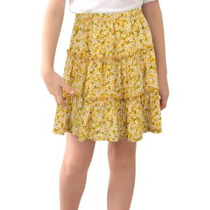 imageGORLYA Girls Ruffle Floral Boho Flowy Cute Tiered Short Mini Skater Skirts 414TYellow Print