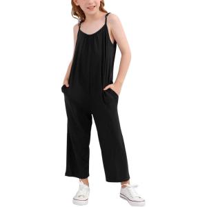 imageGORLYA Girls Sleeveless Casual Jumpsuit Rompers Straight Wide Leg Pants Outfits for 414TBlack
